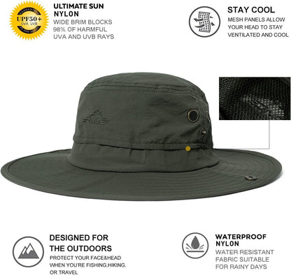Oversize XL XXL Large Wide Brim Waterproof UPF 50+ Bucket Sun Summer Travel Fishing Hiking Fisherman Hat Detachable Chin