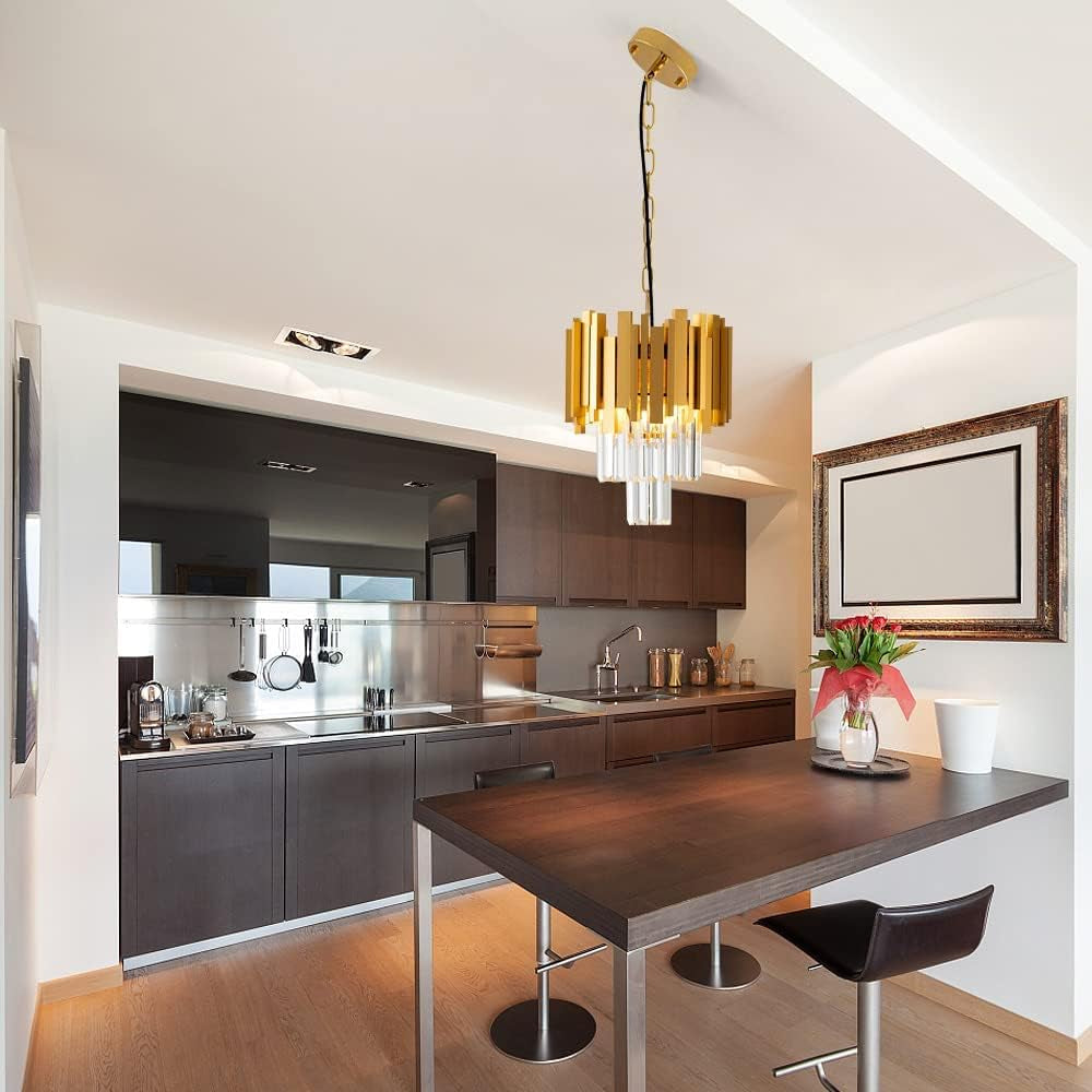 Matte Copper Color Retro Gold Pendant Light, Modern Crystal Pendant Light for Dining Room, Bedroom, Living Room, Kitchen Island