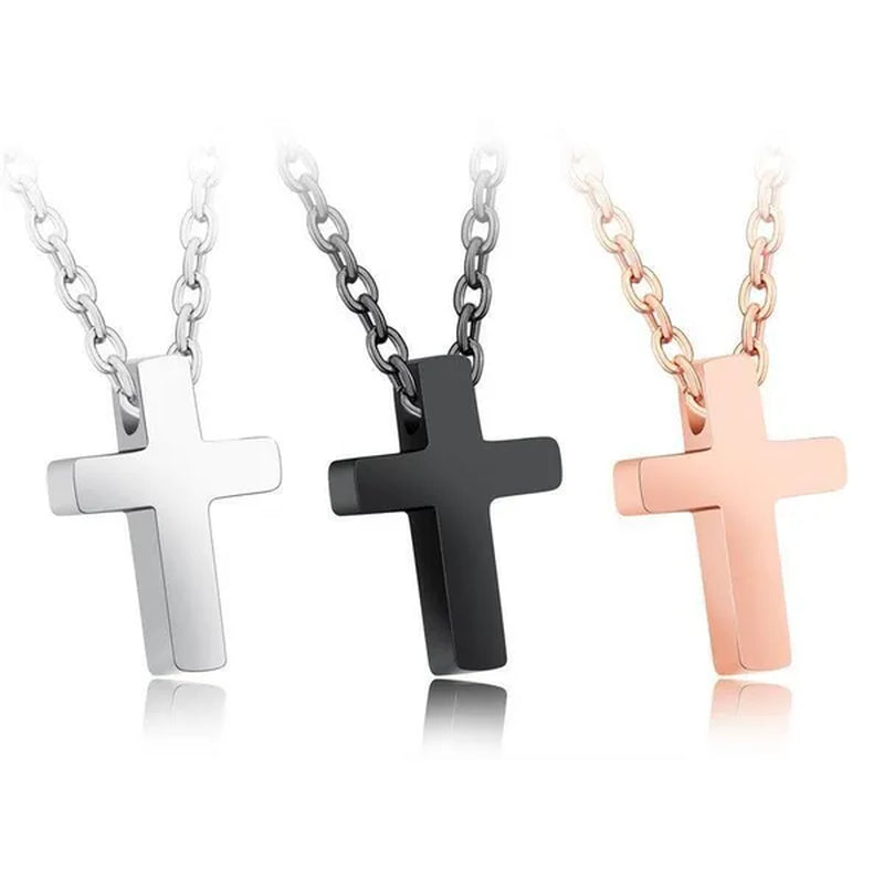 Simple Style Titanium Steel Silver / Black / Rose Gold Exquisite Tiny Cross Pendant Choker Necklaces New Elegant Charm Clavicle Chain Necklace for Women Girl Jewelry 45Cm Chain