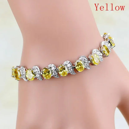 Red Ruby White topaz 925 Sterling Silver Jewelry Charm Bracelet Christmas Gifts For Women