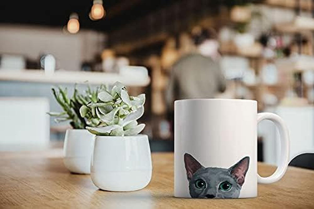 Russian Blue Cat Ceramic Coffee Mug Tea Cup, 11 OZ