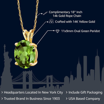 14K Yellow Gold Oval Gemstone Birthstone Pendant Necklace | Oval 11X9MM | Gold Necklace for Women | with 18 Inch 14K Gold Chain