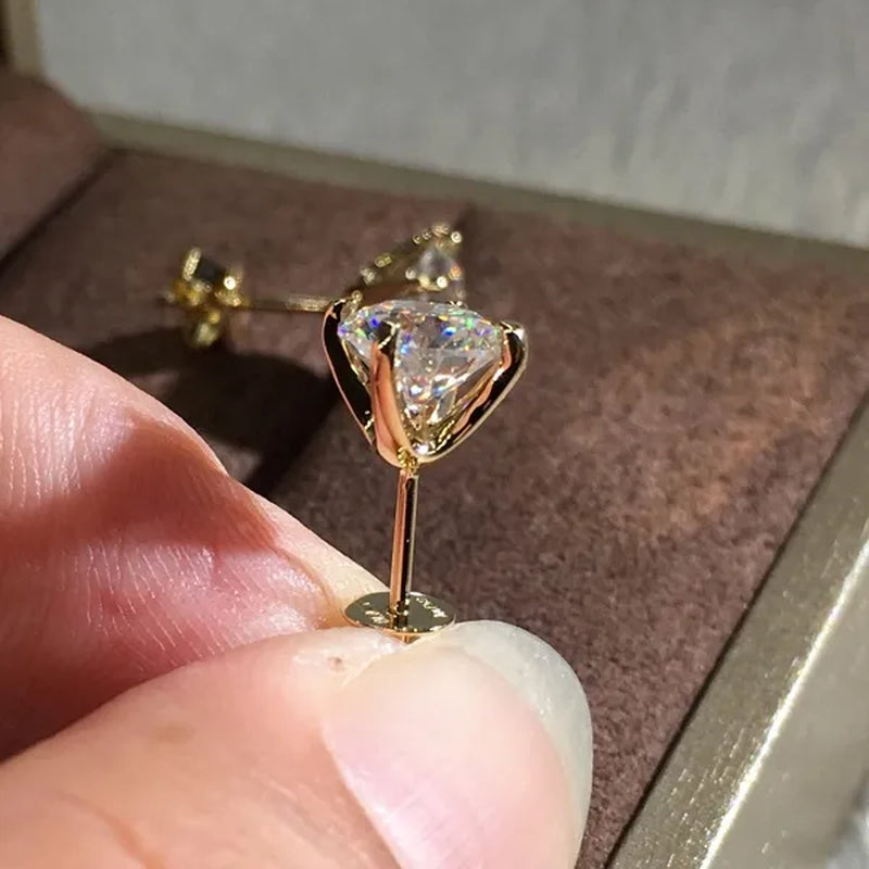 Fashion Gold Color 1ct Round Cut Moissanite White Diamond Stud Earrings (Gold,Silver)