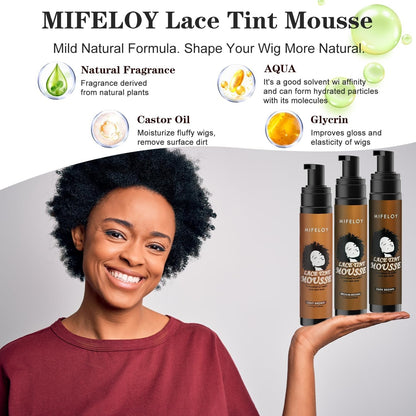 Women'S Hair Mousse Foam 3.4 Fl Oz, Mocha Medium Brown, Natural Finishing Edge Control Lace Spray Glue for Lace Front Wigs, Toupees and Hair Pieces, Bold Hold Set