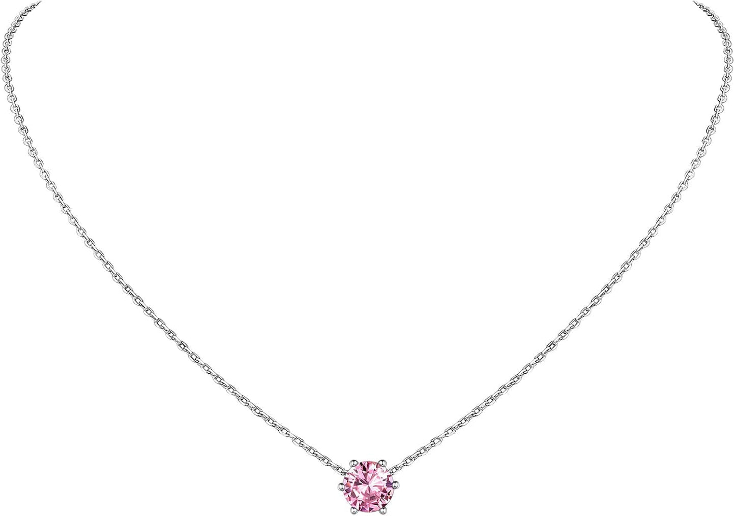 925 Sterling Silver 6 Prong Birthstone Necklace/Stud Earrings, Dainty Small Crystal Jewelry for Women (With Gift Box)