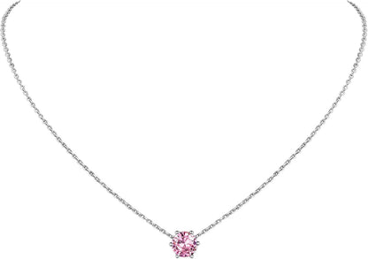 925 Sterling Silver 6 Prong Birthstone Necklace/Stud Earrings, Dainty Small Crystal Jewelry for Women (With Gift Box)