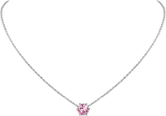 925 Sterling Silver 6 Prong Birthstone Necklace/Stud Earrings, Dainty Small Crystal Jewelry for Women (With Gift Box)
