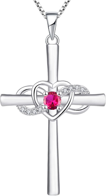 Women'S Cross Necklace Sterling Silver Infinity Heart Crucifix Pendant Gemstones Criss Jewelry
