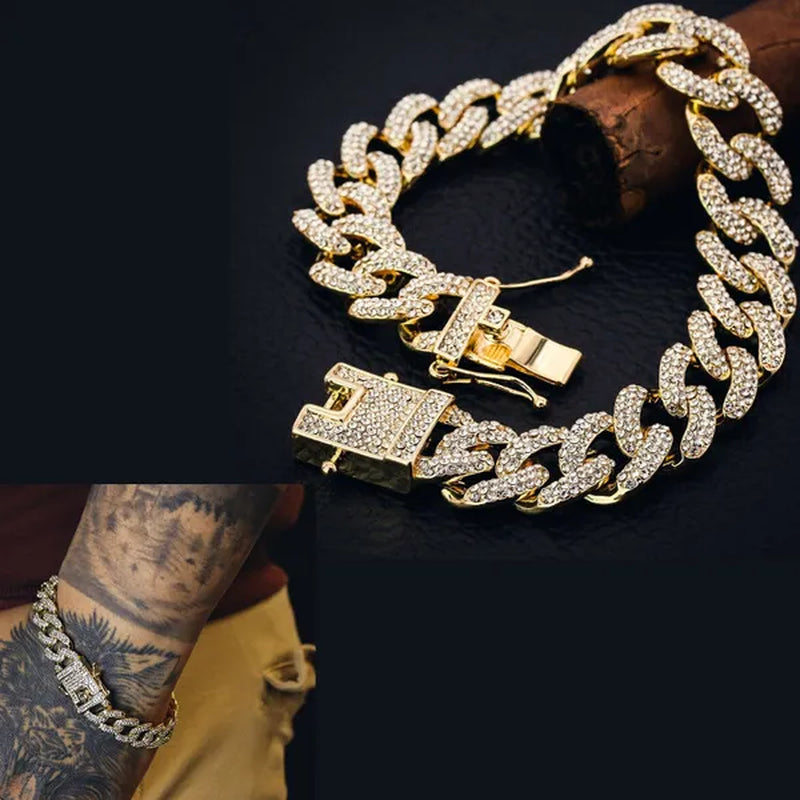 Men'S 14K Gold Plated Miami Cuban Thick Bracelet 9" Fully Cz Box Clip Hip Hop Style - WORLD TIME VISITS