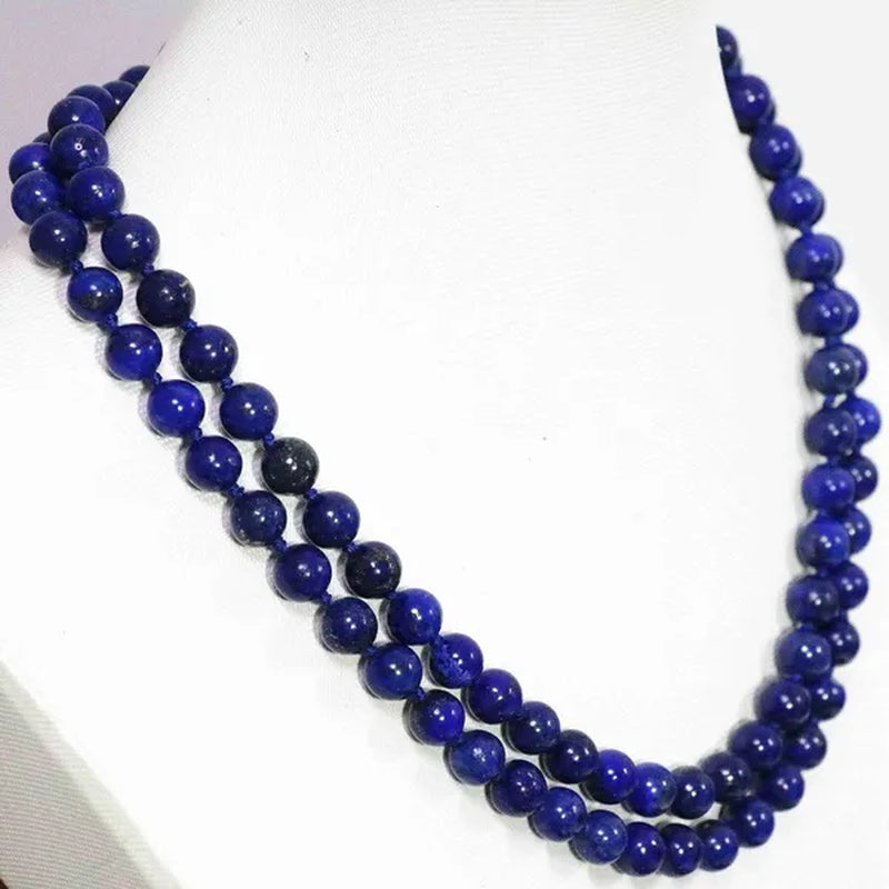 Natural Egyptian blue lapis lazuli jasper long chain necklace round beads 6,8,10mm fashoin elegant jewelry 36inch