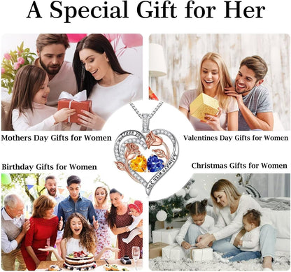 Birthstone Necklace for Women - 925 Sterling Silver Rose Heart Birthstone Necklace Birthday Gifts for Women Anniversary Jewelry Gifts for Her Wife Mom Daughter