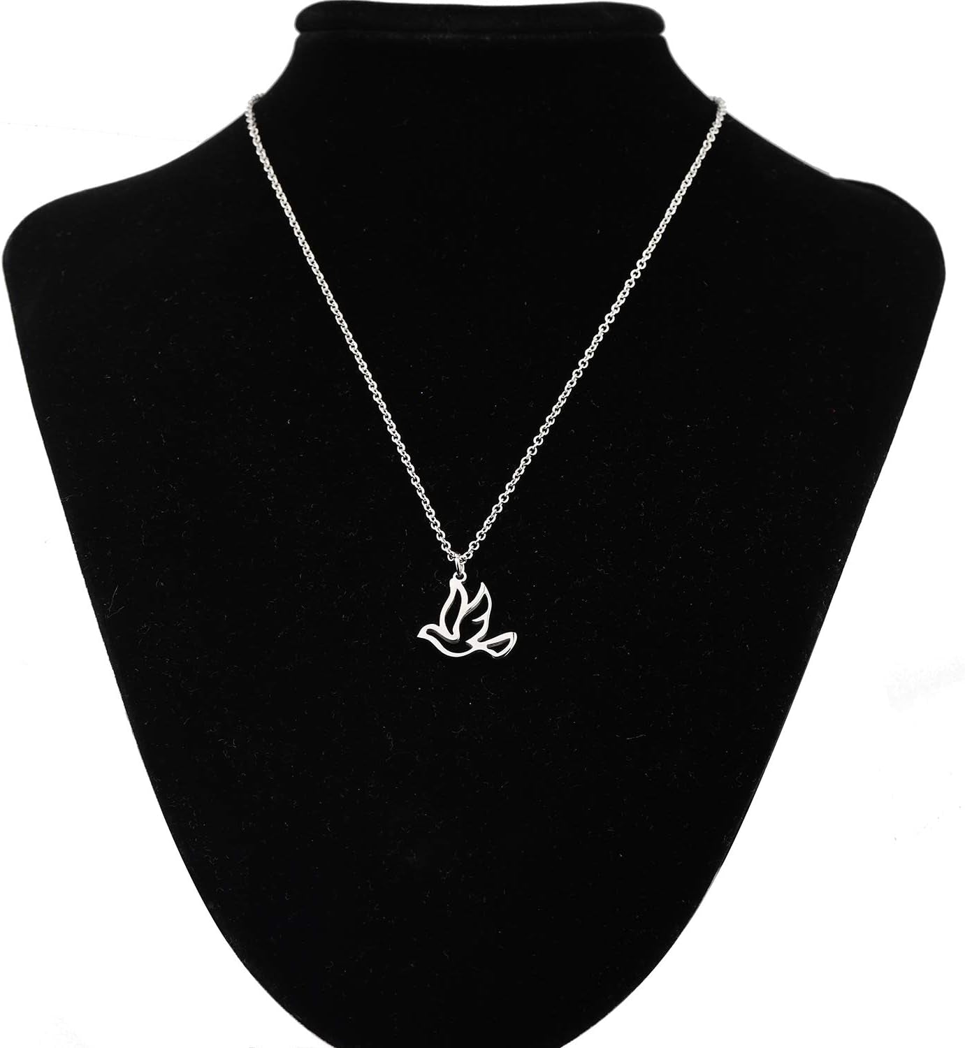 Stainless Steel Soaring Dove Bird Pendant Necklace Bird Jewelry Peace Gift for Her