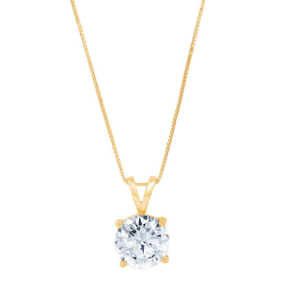 1.5 Ct round Cut Blue Simulated Diamond 18K Yellow Gold Pendant + 18" Gold Chain