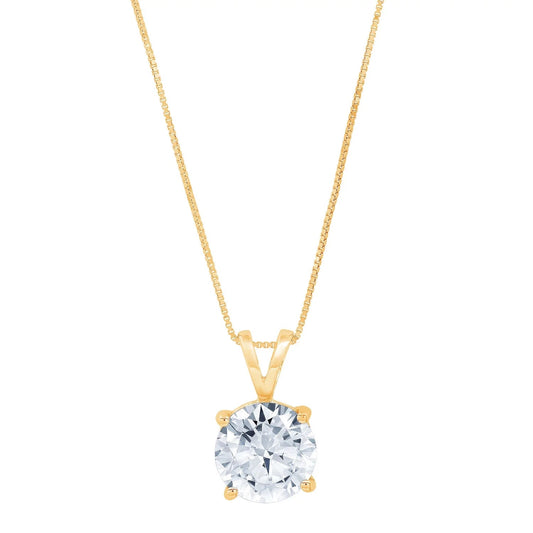 1.5 Ct round Cut Blue Simulated Diamond 18K Yellow Gold Pendant + 18" Gold Chain