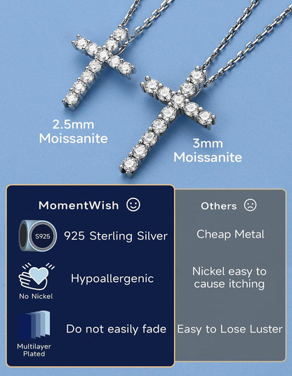 Cross Necklace for Women, Christian Gifts for Her, Moissanite Cross Pendant, 925 Sterling Silver Necklaces Religious Anniversary Birthday Gifts for Women-