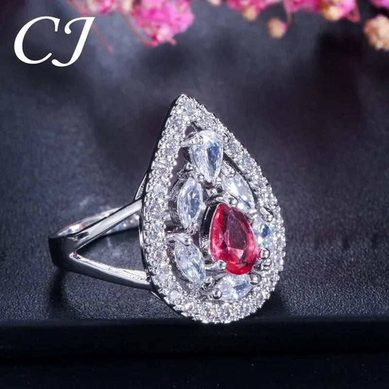 CANDICE Women'S Sterling Silver Plated Jewelry Set Summer New Fashion Blue Zircon Necklace Pendant Earrings Ring（Us 7-9)