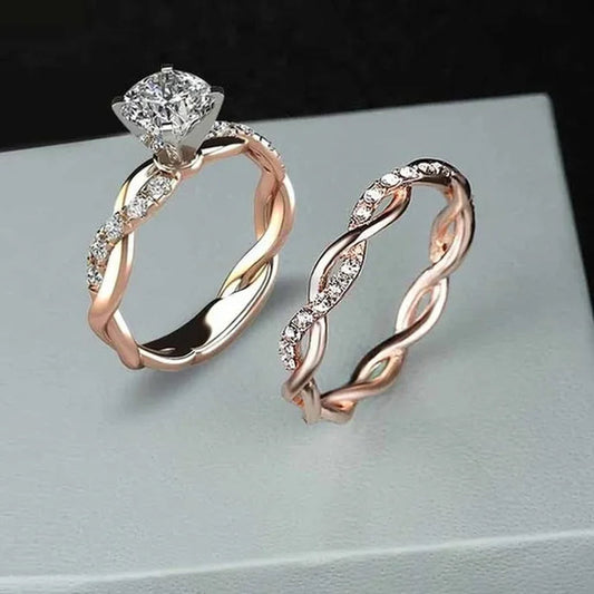 Women's Dainty  Twist Round Cut White Sapphire Ring Set Bridal Engagement Diamond Ring Wedding Band Anniversary Gift Banquet Party Jewelry Ring Size 5-11 - WORLD TIME VISITS