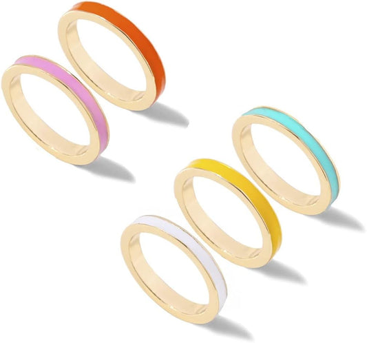 5 Pcs Simple Colorful Bands Stacking Rings Set Gold Joint Midi Multiple Finger Rings Boho Enamel Knuckle Ring Sets Bohemian Colorful Rainbow Stackable Rings Finger Jewelry for Girls - WORLD TIME VISITS