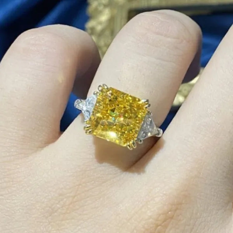3 Style High Quality Silver Plated 4 Prong Setting Square Cut Citrine Gemstone Vice Stone AAA Zircon Rings for Women Wedding Ring