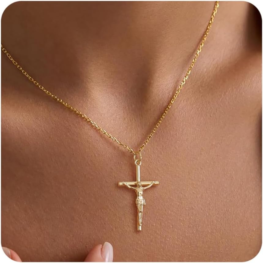Cross Necklace for Women, Dainty 14K Gold Plated Cross Pendant Simple Long Necklaces for Women, Christian Faith Necklace Trendy Gold Jewelry Gifts for Easter - WORLD TIME VISITS