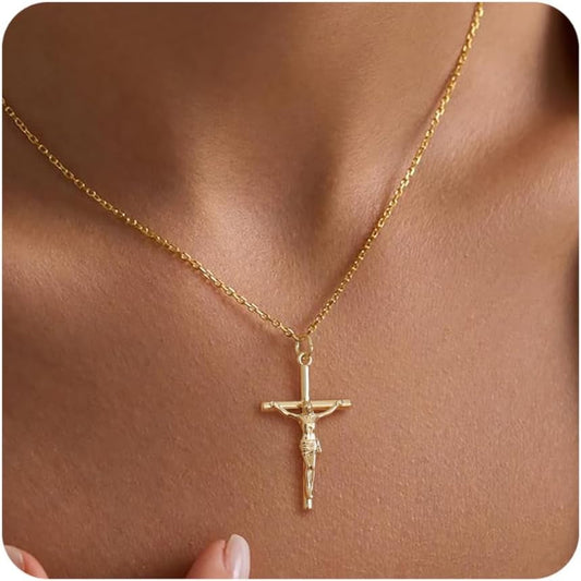 Cross Necklace for Women, Dainty 14K Gold Plated Cross Pendant Simple Long Necklaces for Women, Christian Faith Necklace Trendy Gold Jewelry Gifts for Easter - WORLD TIME VISITS