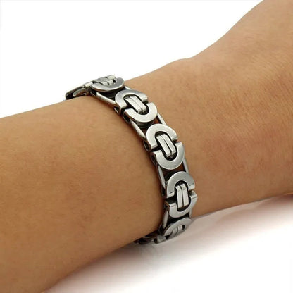 11mm Mens Chain Flat Byzantine Stainless Steel Bracelet 7-11 inch Silver Tone