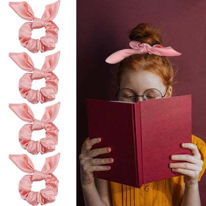 20 Pack Pink Bow Scrunchies for Thick Hair, Satin Silk Ponytail Holders with Ribbon for Girls and Women
