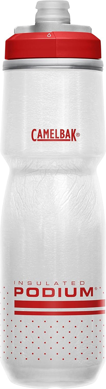 Podium Chill Insulated Bike Water Bottle - Easy Squeeze Bottle - Fits Most Bike Cages - 24Oz, Fiery Red/White - WORLD TIME VISITS