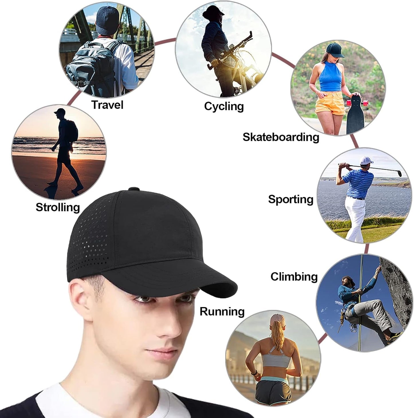 Enwokran Men Quick Dry Sport Baseball Cap, Athletic Fitted Cap Mesh Adjustable Plain Hat Running Trucker Hat for Women