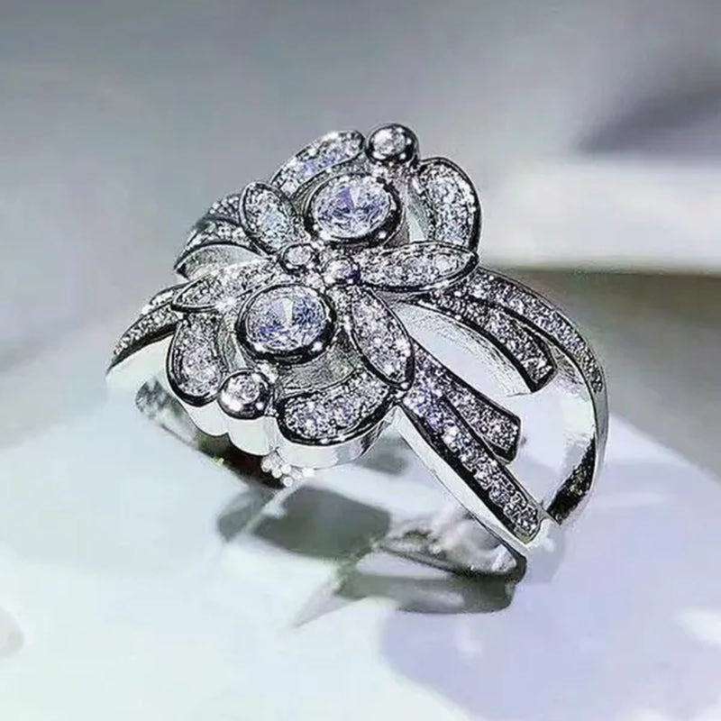 Trendy 925 Sterling Silver Unique Diamond Rings for Women Daily Casual Accessories Anniversary Gift
