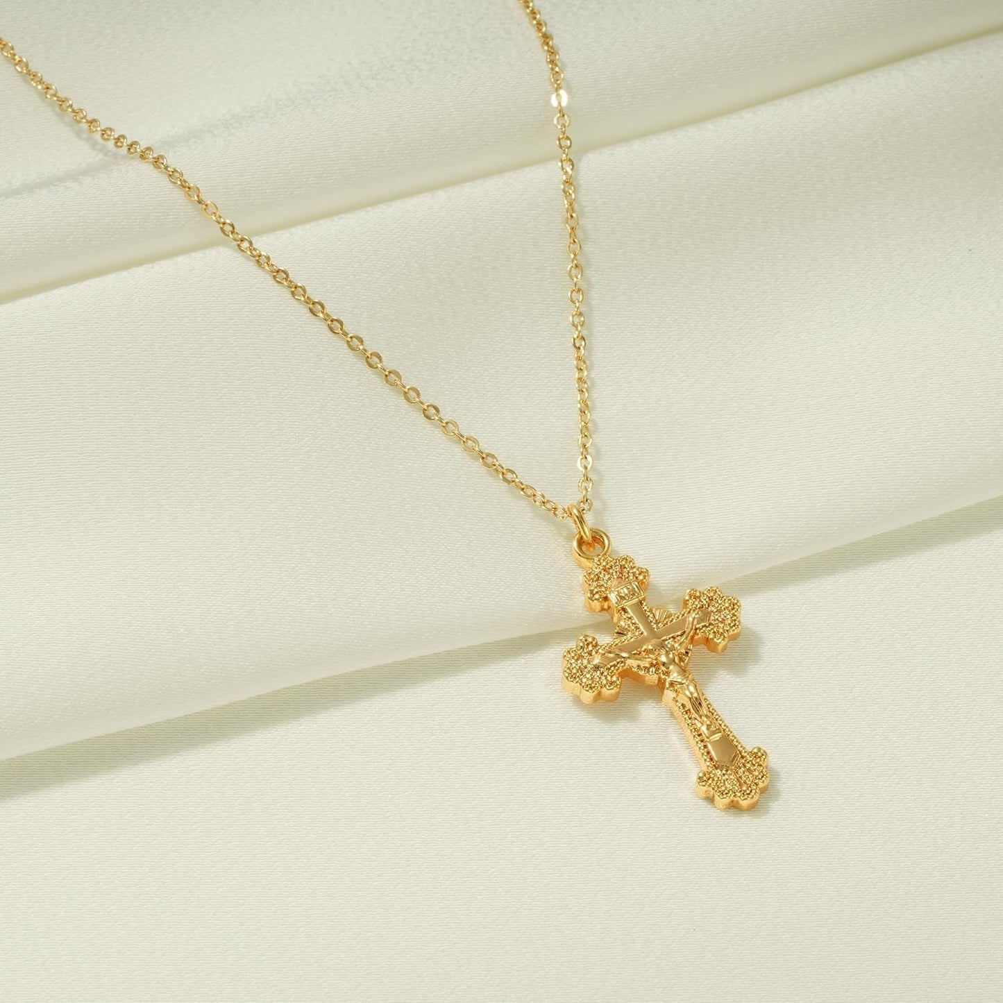 Cross Necklace Faith Pendant 14K Plated Dainty Chain Minimalist Simple Tiny God Lords Prayer Religious Jewelry
