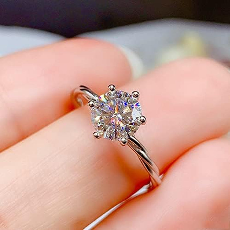 Shiny Full Diamond Ring 2Carat round Cut Cubic Zirconia Promise Wedding Ring for Women Silver Ring CZ Cocktail Ring Eternity 950 Platinum Simulate Moissanite Ring Adjustable Ring 020