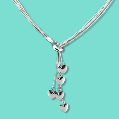 2020Fashion 925 sterling silver necklace female heart pendant multi-layer snake chain solid silver necklace girls fashion jewelry