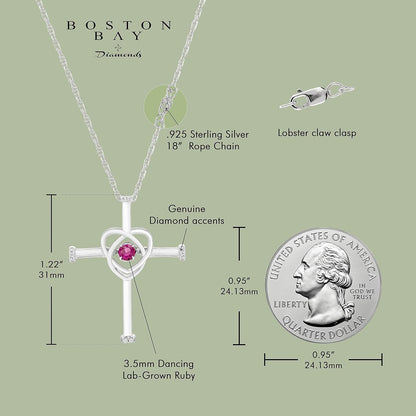 .925 Sterling Silver Gemstone Cross Pendant Necklace with Adjustable 18" Chain- Choice of Birthstone