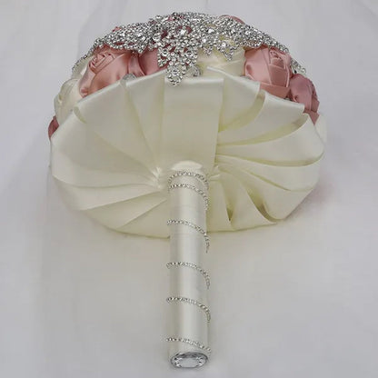 21CM Creative Ribbon Silk Rose Bride Holding Flowers Rhinestone Brooch Tassel Wedding Bouquet Wedding Party Bridal Bouquet Photography Props