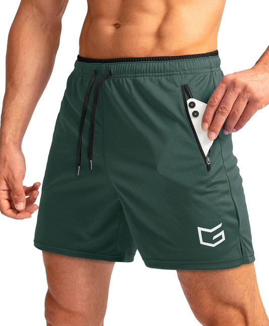 Men'S Running Shorts with Zipper Pockets Quick Dry Gym Athletic Workout 5" Shorts for Men - WORLD TIME VISITS