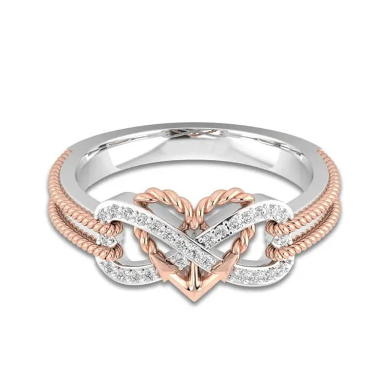 Delysia KingHigh-quality exquisite two-color rose gold/black filled ring female natural ring bride princess wedding engagement heart ring