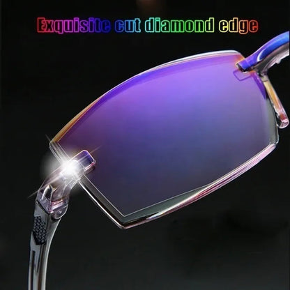 Rimless Diamond-Cut Reading Glasses Anti-Blue Light and Blue Film Integrated for Women Men Full Degree +1.0 +1.5 +2.0 +2.5 +3.0 +3.5 +4.0