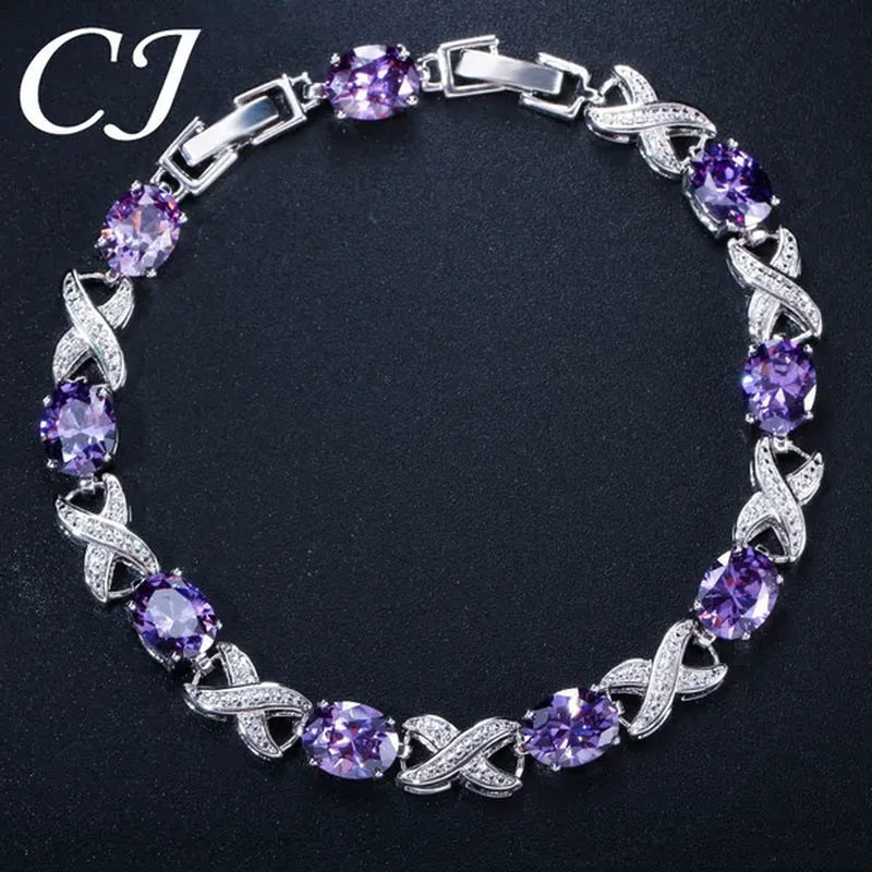 CANDICE Trendy White Gold Plated X Design Tennis Bracelet Pave CZ Connect Oval Multicolor Crystals Stylish Bangle Jewelry for Women Banquet Party Accessories