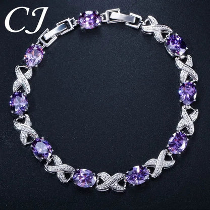 CANDICE Trendy White Gold Plated X Design Tennis Bracelet Pave CZ Connect Oval Multicolor Crystals Stylish Bangle Jewelry for Women Banquet Party Accessories