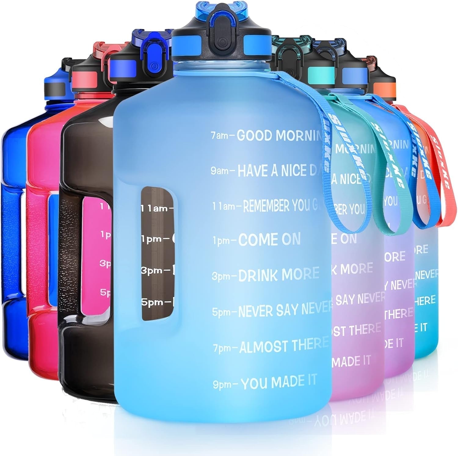 1 Gallon Motivational Sports Water Bottle with Time Marker, BPA Free 128Oz Leak Proof Jug, Black, Plastic, 128 Ounces, Fitness, Sports, Outdoor Activities - WORLD TIME VISITS