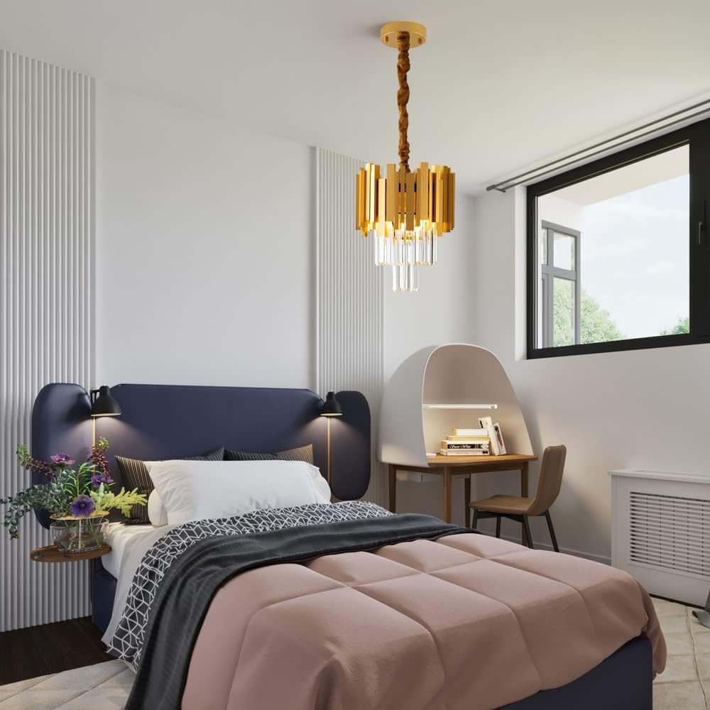 Matte Copper Color Retro Gold Pendant Light, Modern Crystal Pendant Light for Dining Room, Bedroom, Living Room, Kitchen Island
