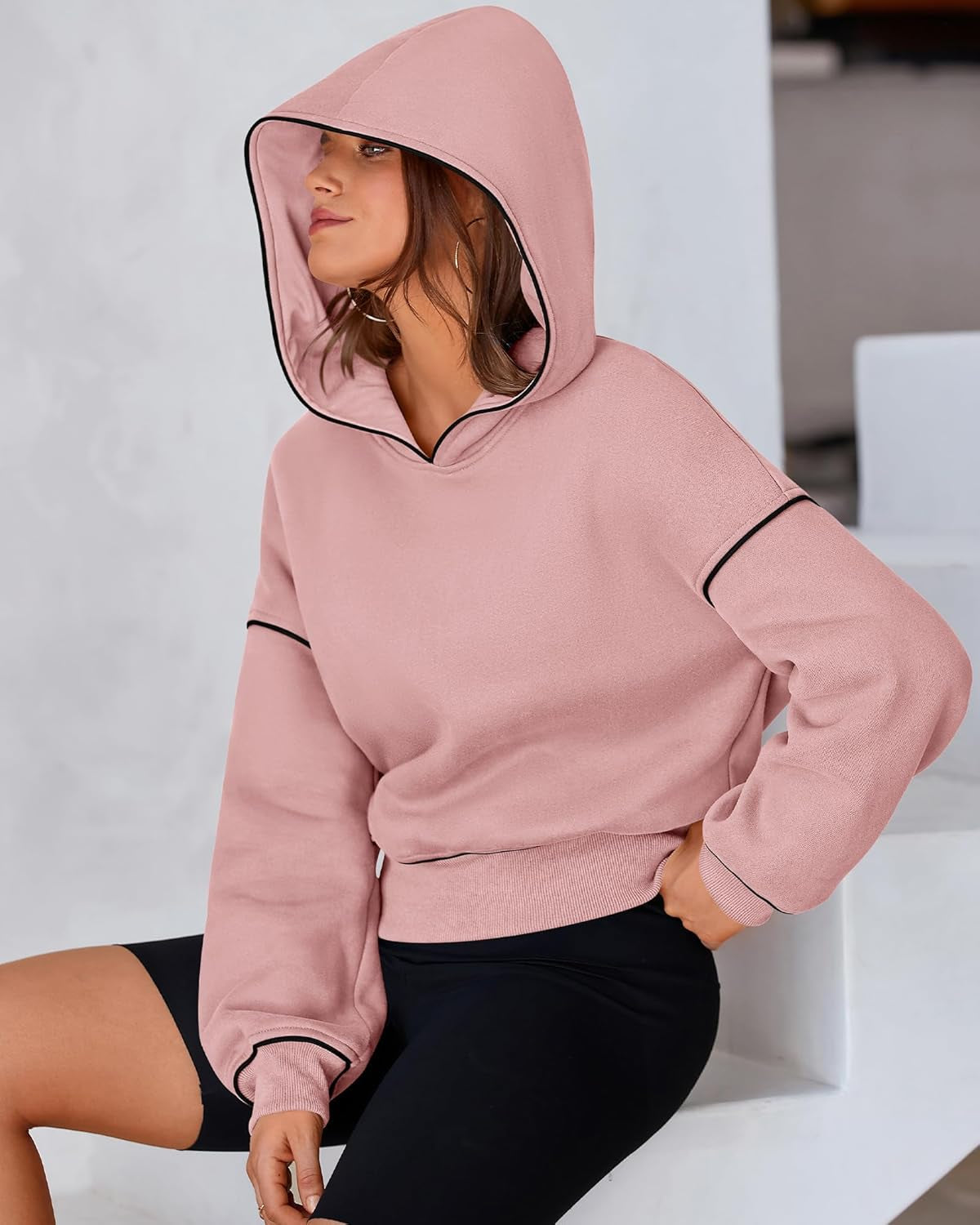 Women'S Casual Sweatshirt 2024 Fall Winter Clothes Long Sleeve Loose Fit Cropped Y2K Pullover Hoodies