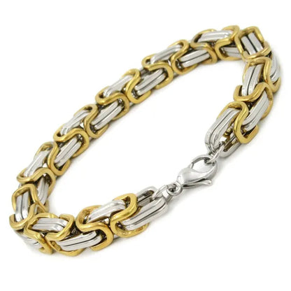 Stainless Steel Square Byzantine Chain Men Bracelet Gold Silver Color 9mm 8"