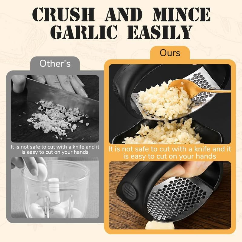 Garlic Press Rocker - 2024 NEW Stainless Steel Garlic Mincer Garlic Crusher with Peeler, New Innovative Garlic Chopper with Peeler and Scraper for Smash Garlic
