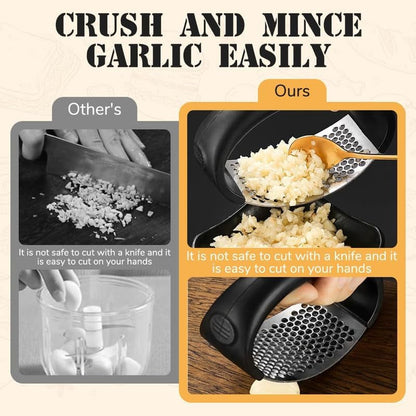 Garlic Press Rocker - 2024 NEW Stainless Steel Garlic Mincer Garlic Crusher with Peeler, New Innovative Garlic Chopper with Peeler and Scraper for Smash Garlic