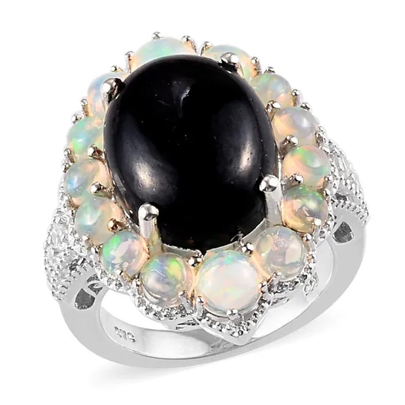 Shop LC 925 Sterling Silver Platinum Plated Mix Natural Black Spinel Ring for Women Size 7 Valentine Gifts