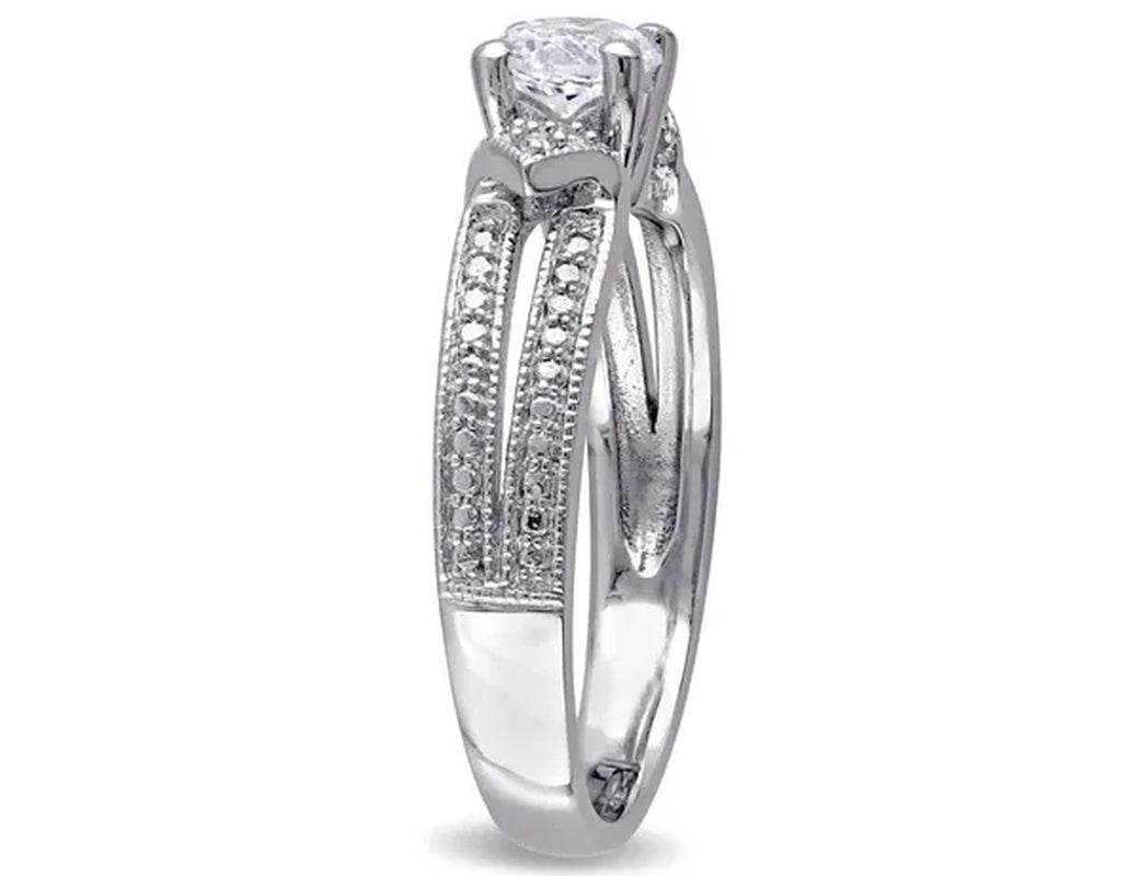 2/3 Carat (ctw) Lab-Created White Sapphire Ring with Diamonds in Sterling Silver