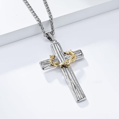 Cross Necklace for Men,Stainless Steel Black Silver Jesus Christ Crucifix Pendant Necklaces Meaningful Religious Jewelry，60Cm Rolo Chain