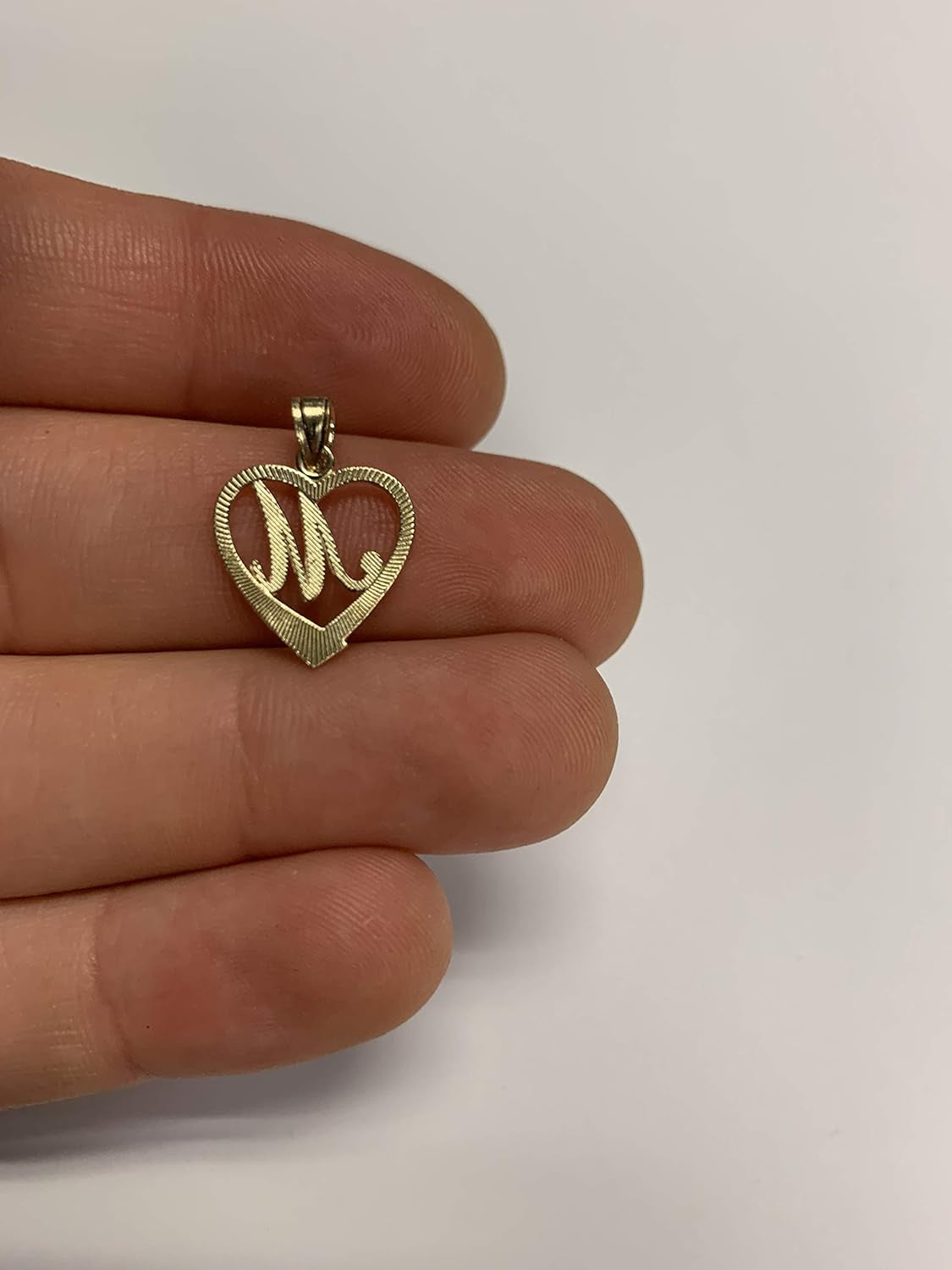10K Solid Gold Initial Pendant in Heart Frame with Diamond Cut Finish, Available in Different Letters of Alphabet Personalized Charm for Women (M)